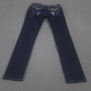 Miss Me Jeans Womens 29 Dark Blue Signature Skinny Leg Stretch Embellished Denim